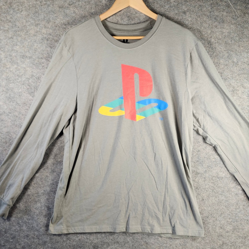 Mens Gray Long Sleeve‎ PlayStation Logo Graphic T Shirt XL 2021 Sony Gamer